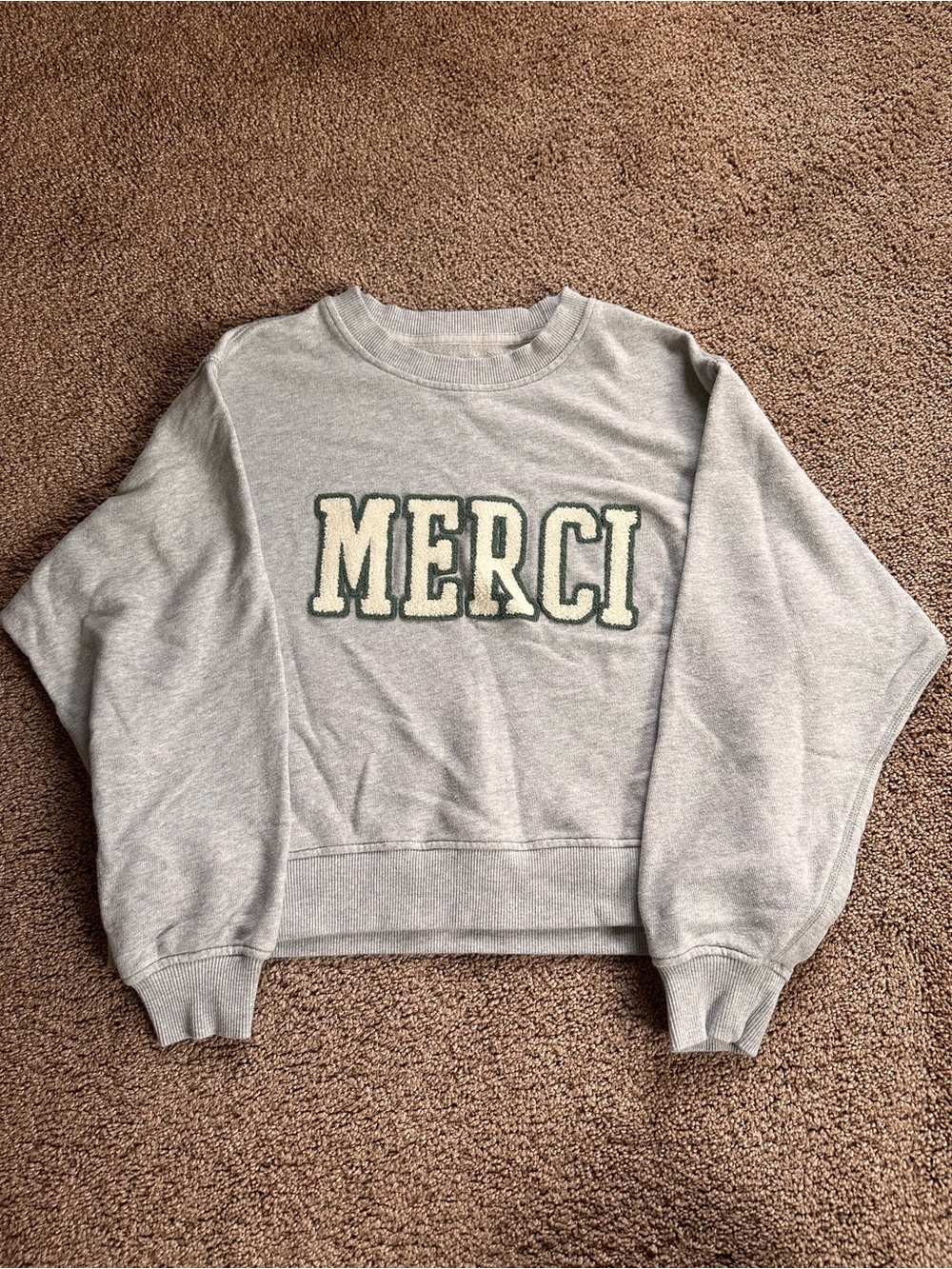 aerie Light Gray 'MERCI' Crewneck Sweatshirt
